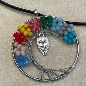 Owl Rope Necklace Wire Beaded Pendant